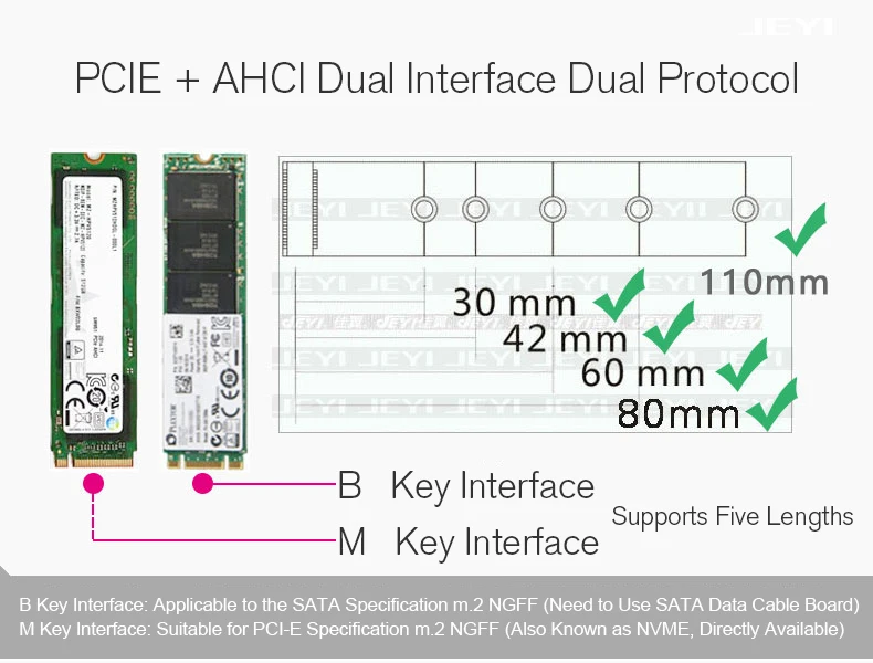 JEYI SK7 M.2 NVMe SSD NGFF для PCI-E X4 адаптер M ключ B ключ двойной интерфейс карты Поддержка PCI-E3.0 двойное напряжение 12 В+ 3,3 В SATA3