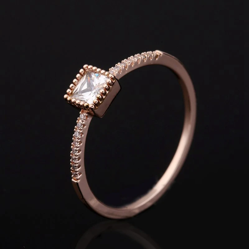 MIGGA блестящие AAA Класс квадратный кубический циркон кольца CZ Кристалл Камень Для женщин Обручение кольцо из розового золота Цвет