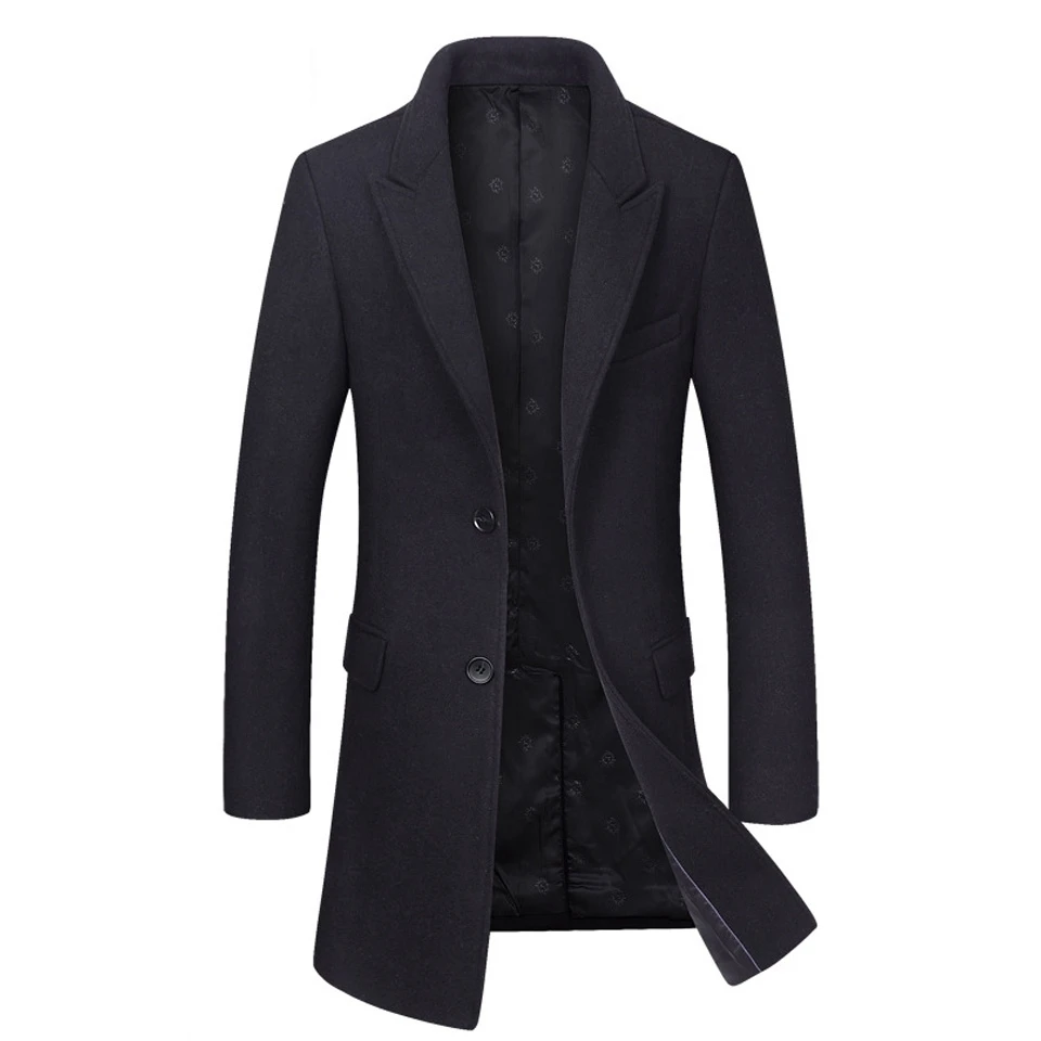 Мужская шерстяная длинная куртка, высокое качество, красный, черный, серый, толстый хлопковый стеганый мужской Тренч на пуговицах, пальто с карманами, шерстяное пальто для мужчин