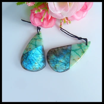 

Natural Gemstone Labradorite,Chrysolla Intarsia Earring set,35x20x5mm,10.2g