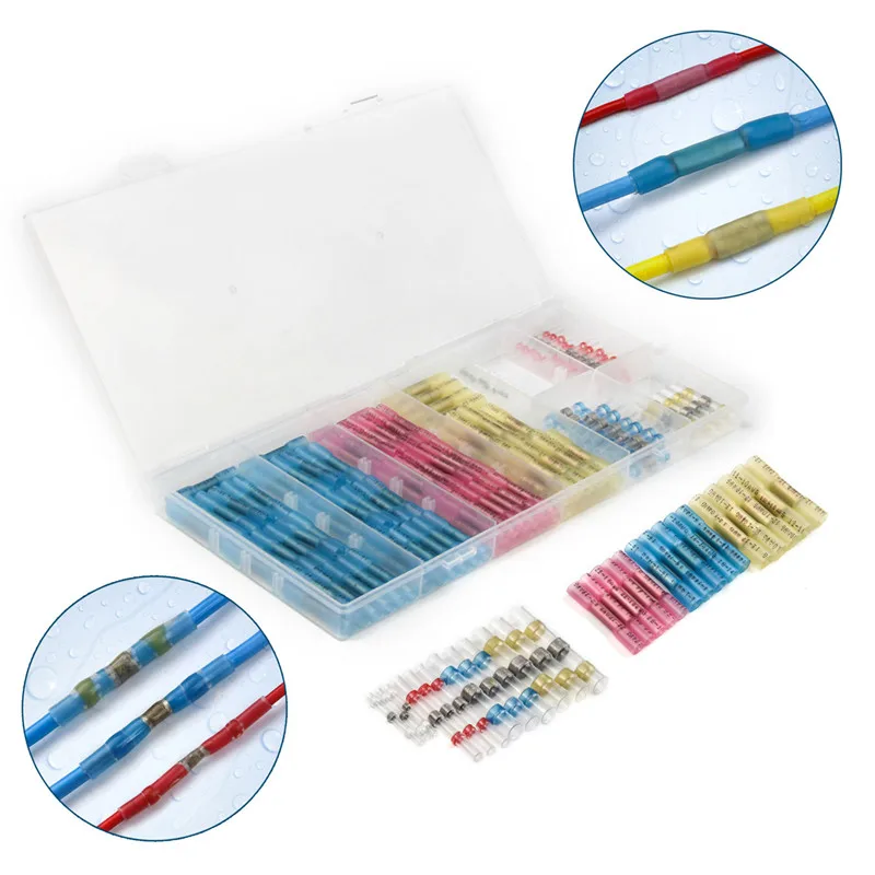 

150PCS Insulated Assorted Set Heat Shrink Butt Cable Wire Connectors Crimping Terminals +Solder Seal Wire Connectors Terminal