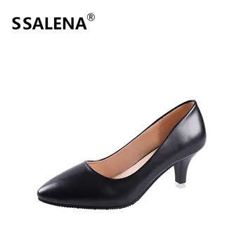 

Women Spring Pointed Toe Wedding Pumps Ladies Shallow Solid Office Working Shoes Female Mid Heel Elegant Shoes AA60712