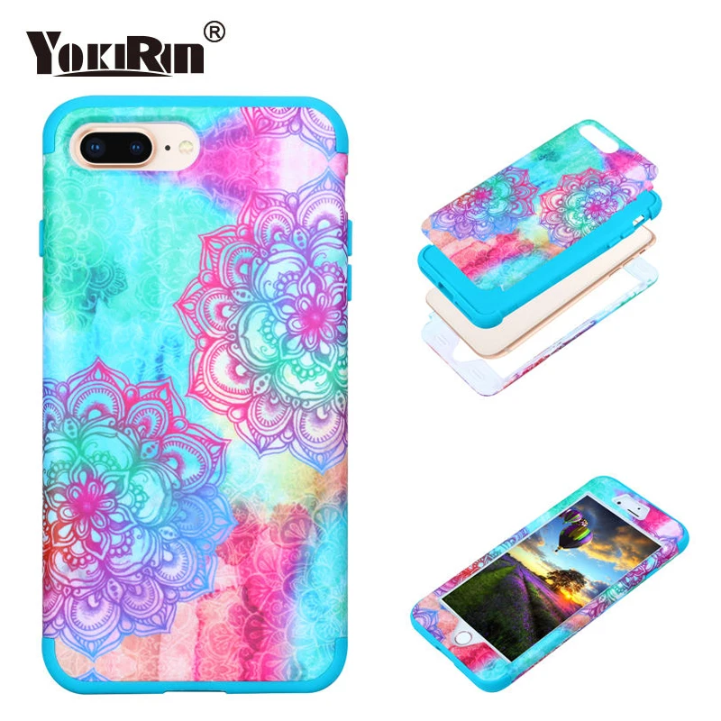 YOKIRIN для iphone 8 Plus/X Силиконовый чехол цветок 3 в 1 жесткий Пластик спереди назад