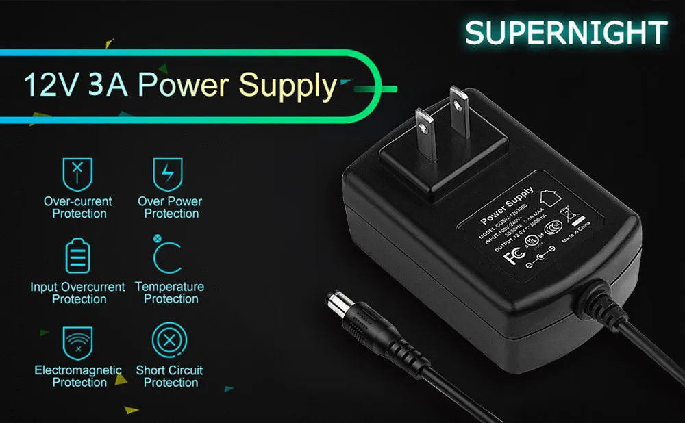 AC to DC 12V 3A 36W Power Supply Adapter Wall Charger Switching Transformer for LED Strip Switches HUB Router Cameras (15)