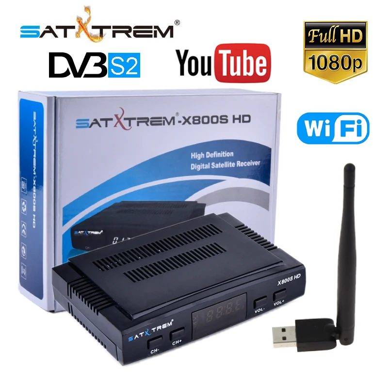 

Satxtrem X800S HD Digital Satellite Receiver DVB-S2 Full HD 1080P Sat TV Receptor + USB WIFI Decoder Support YouTube Youporn