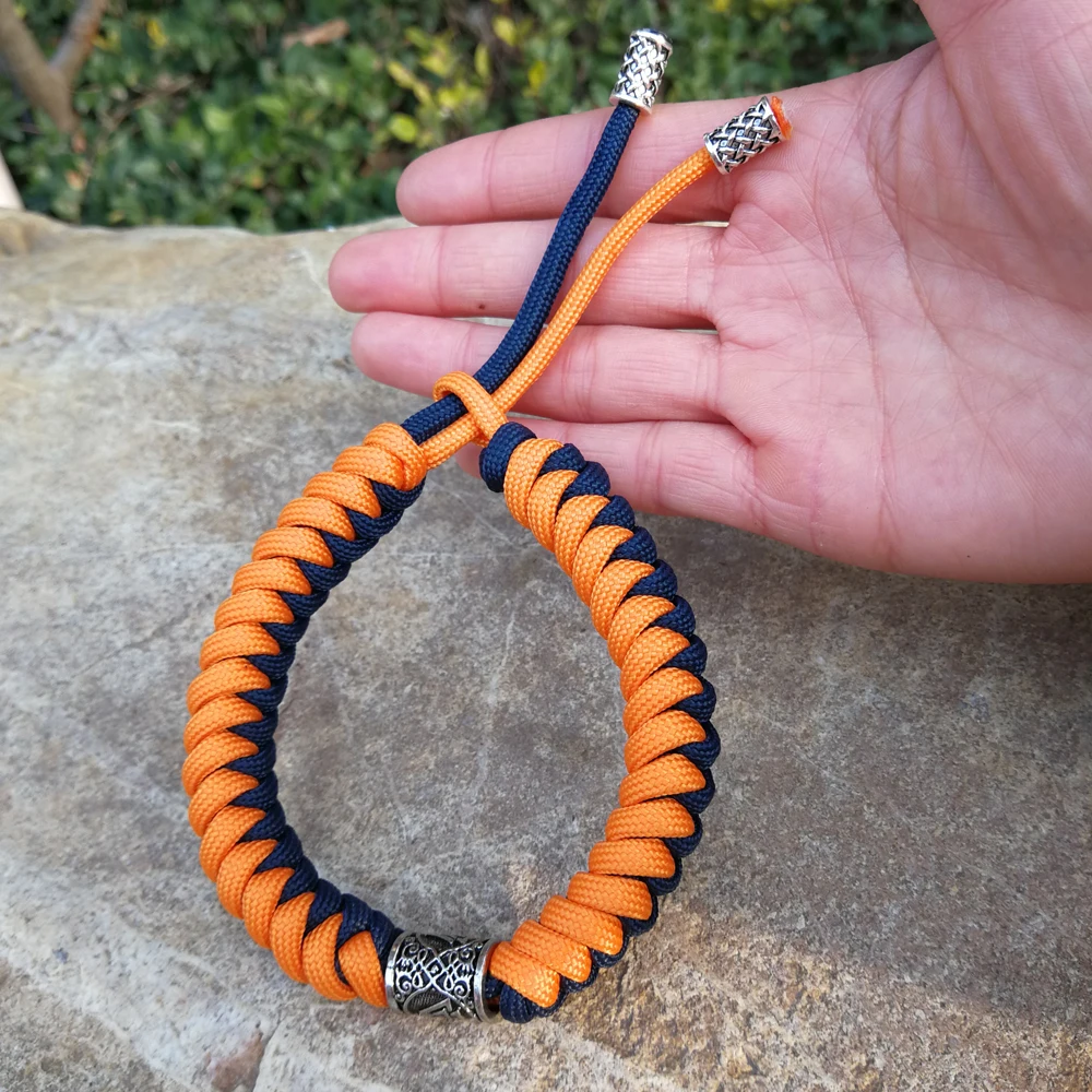 نورس فايكنغ رون رون العقدة الخرزة أساور ثور المطرقة mjolnir paracord الرجال تميمة سوار paracord البرتقالي و الأزرق
