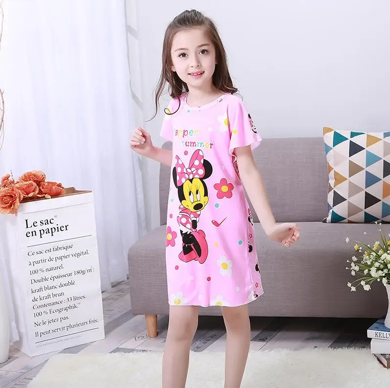 

2018 New Cotton Nightdress Little Teens Girls Pajamas Dresses Children Cartoon Summer Nightgown Home Clothes Kids Sleepwear NS45