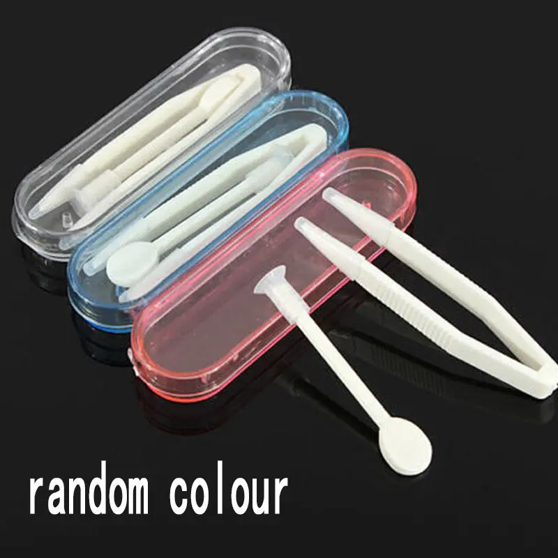 Mayitr 1pc New Contact Lens Inserter Set Remover Soft Tip Tweezer Stick Tool Case Set For Lens Cleaning