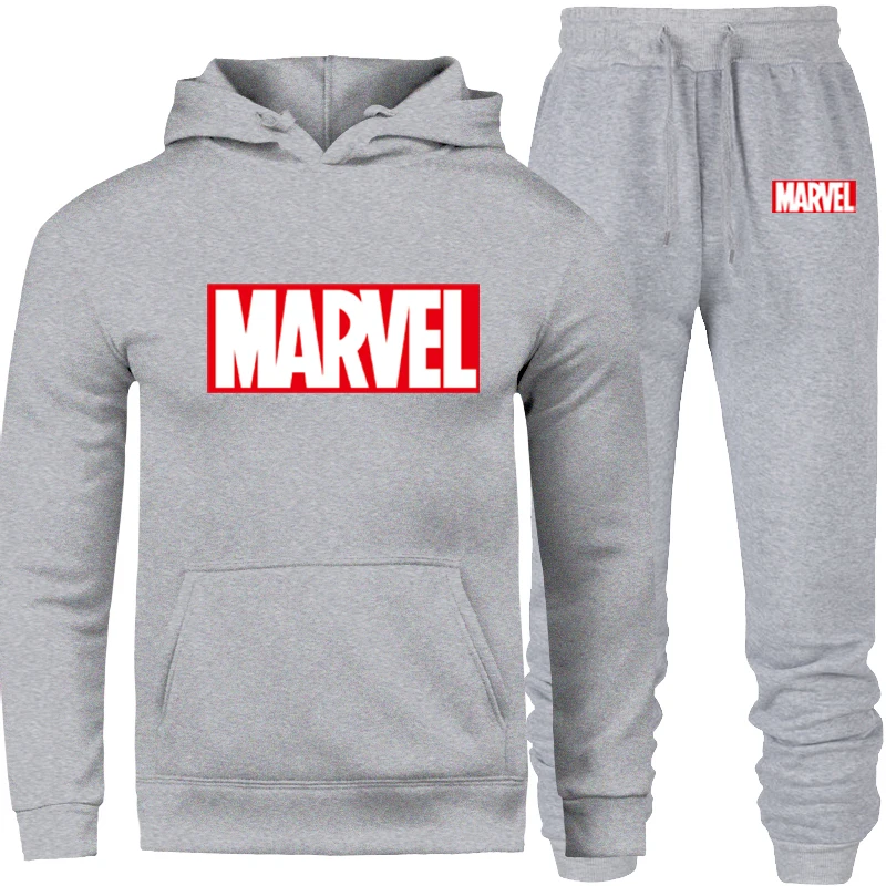 2019 новый набор мужского спортивного костюма, зимняя флисовая куртка с капюшоном и принтом Marvel + штаны, толстовка, мужской комплект из 2