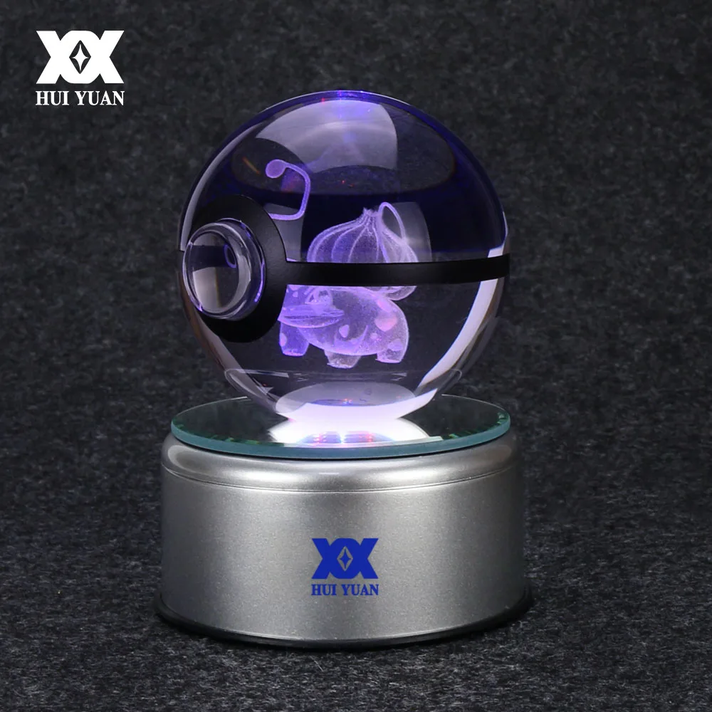 2999 30 De Réductionbulbasaur 3d Gravure Boule De Cristal Pokemon Boule De Verre Led Coloré Rotation Base Créatif Enfant Anniversairenoël