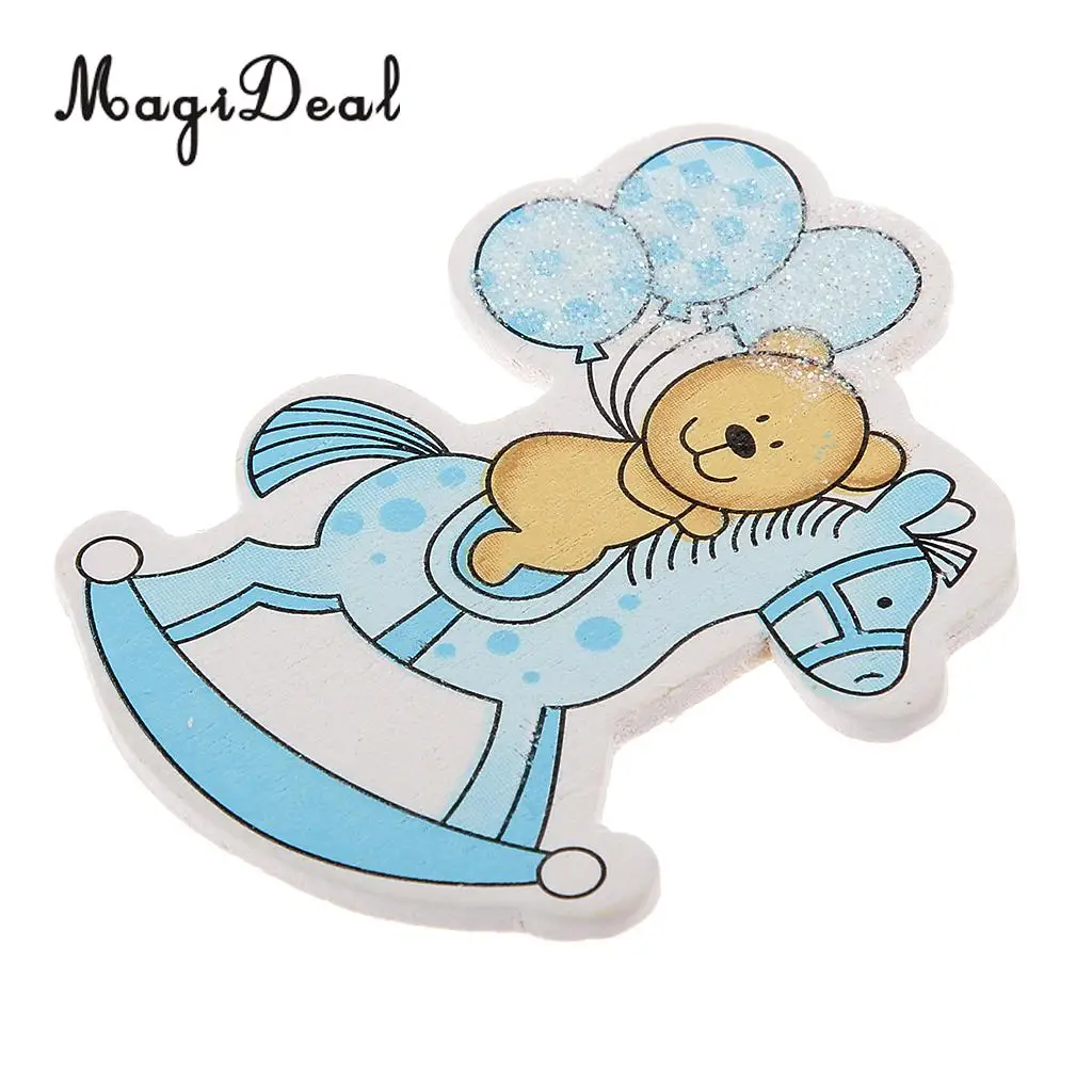 MagiDeal Novelty 10Pcs Wooden Pink/ Blue Horse Carriage Embellishments Card Making Baby Shower Children's Day DIY Craft Favor