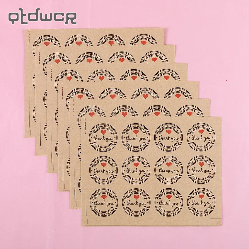 

120PCS/Set Red Love Thank You Self Adhesive Stickers Kraft Paper Label Thank You Stickers Gifts Round Labels Paper Bag