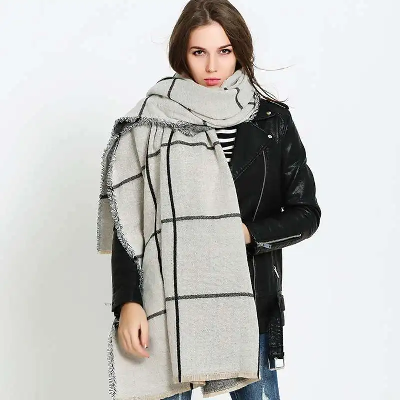 Winter font b Tartan b font Foulard Women Trendy Cashmere Blanket Scarf Luxury Brand Bufandas Mujer