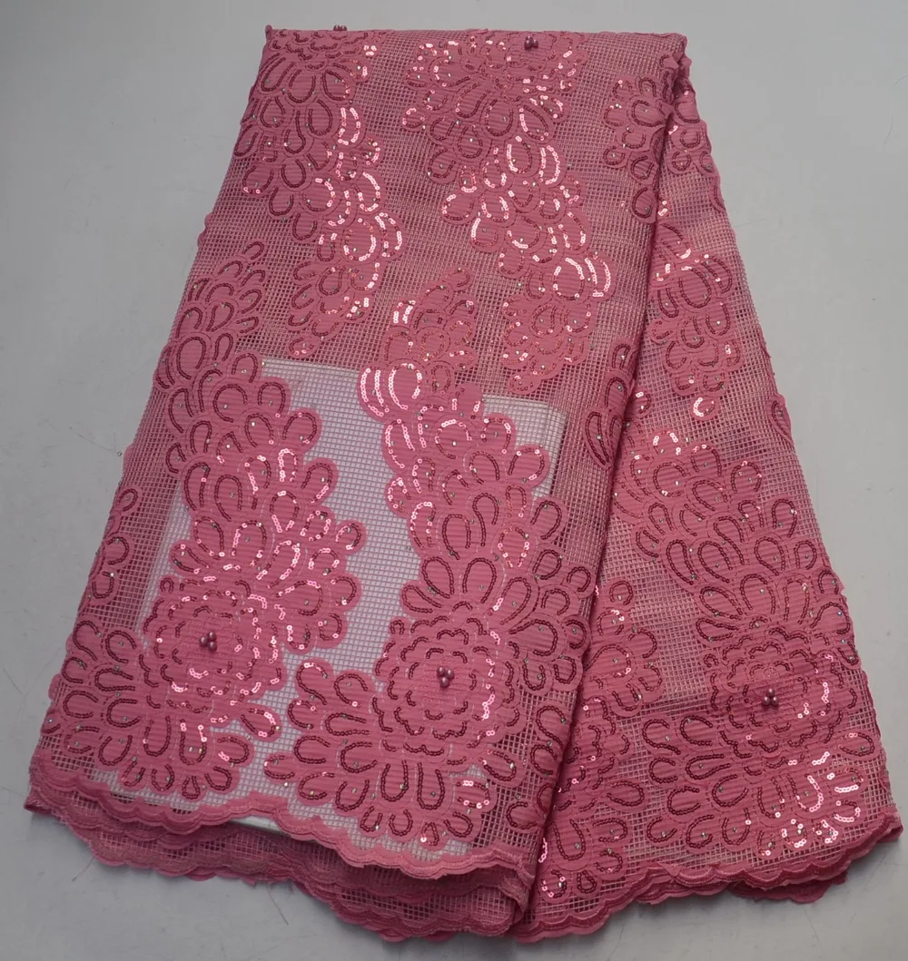 

Elegant African lace fabric with sequins french tulle lace fabric high quality for party dress 5 yards