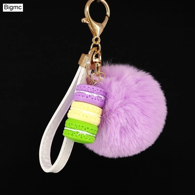 

Cake Keychain - New Fashion Macaron Pendant Keychain Faux Fur Pom Pom Key Chain Imitation Rex Rabbit Ball Car Key Ring K1666