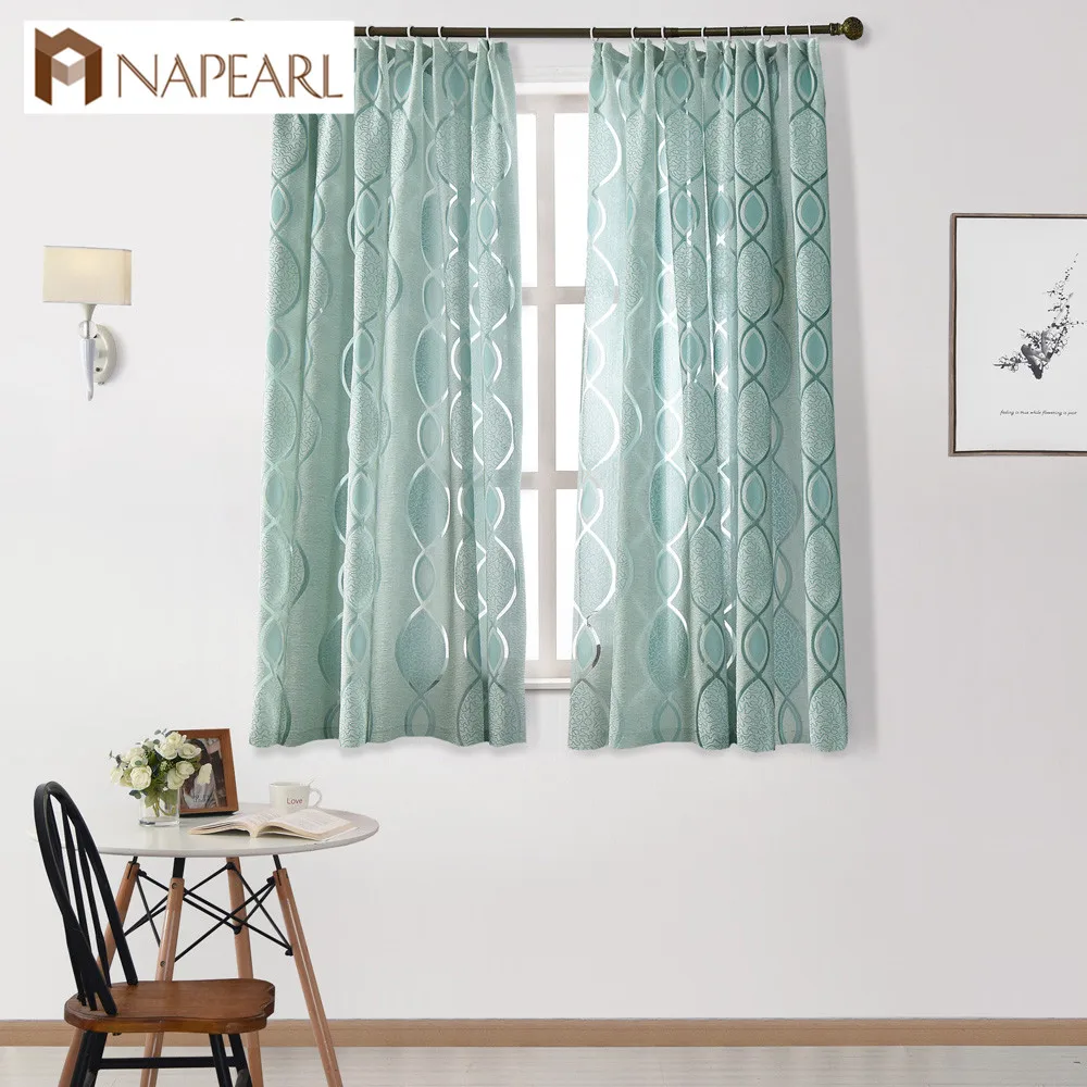

NAPEARL Short Curtains Stripe Jacquard Drops For Bedroom Window Thread Fabric Tape Processing Ready Made Modern Style Semi Shade