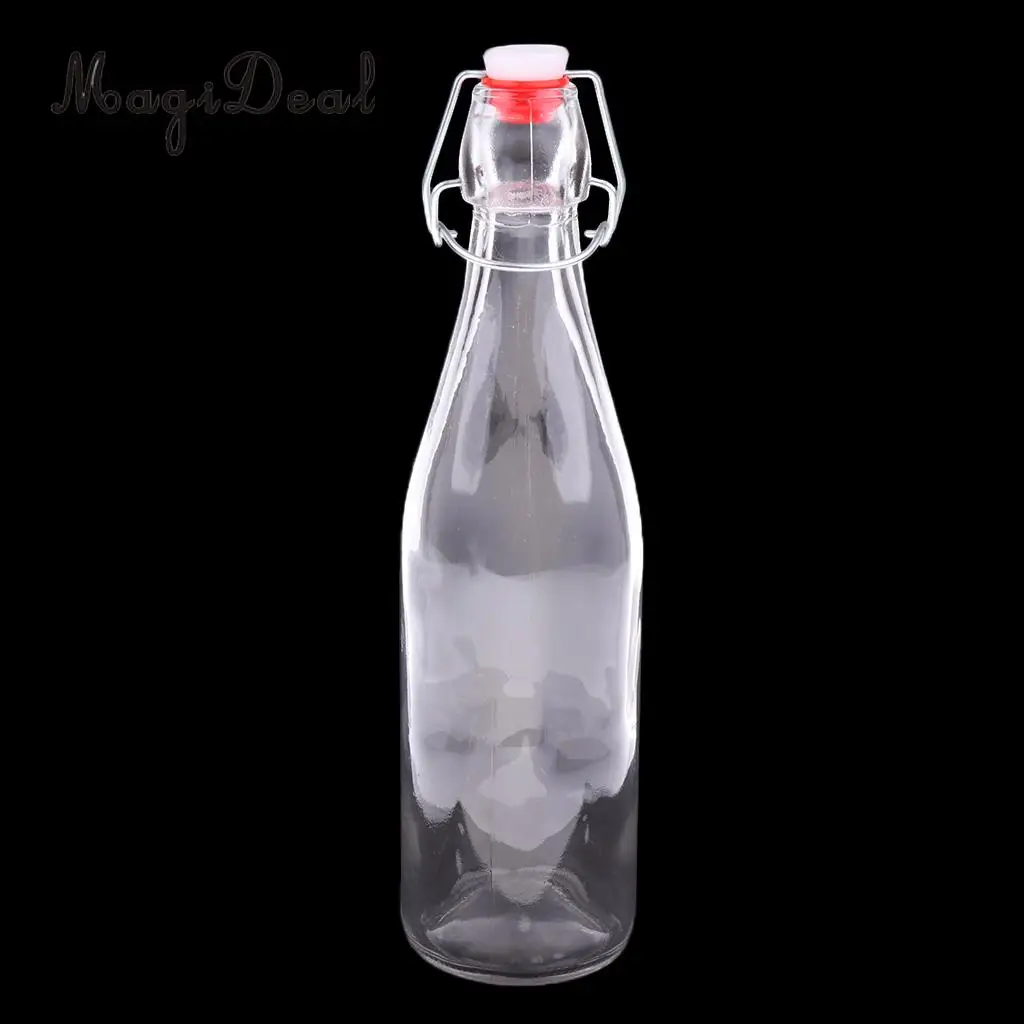MagiDeal EASY CAP Beer Bottles -250ml 500ml 1000ml Durable Transparent Glass for Brewing Beer Wine Bottle Kitchen Dining Tool