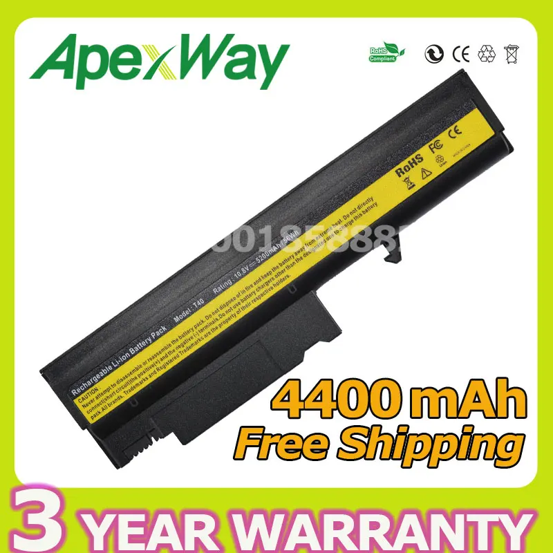 

Apexway Laptop Battery for IBM T40 T42 92P1075 92P1087 92P1088 92P1089 92P1090 92P1091 92P1101 ASM 08K8192 92P1064 FRU 08K8193