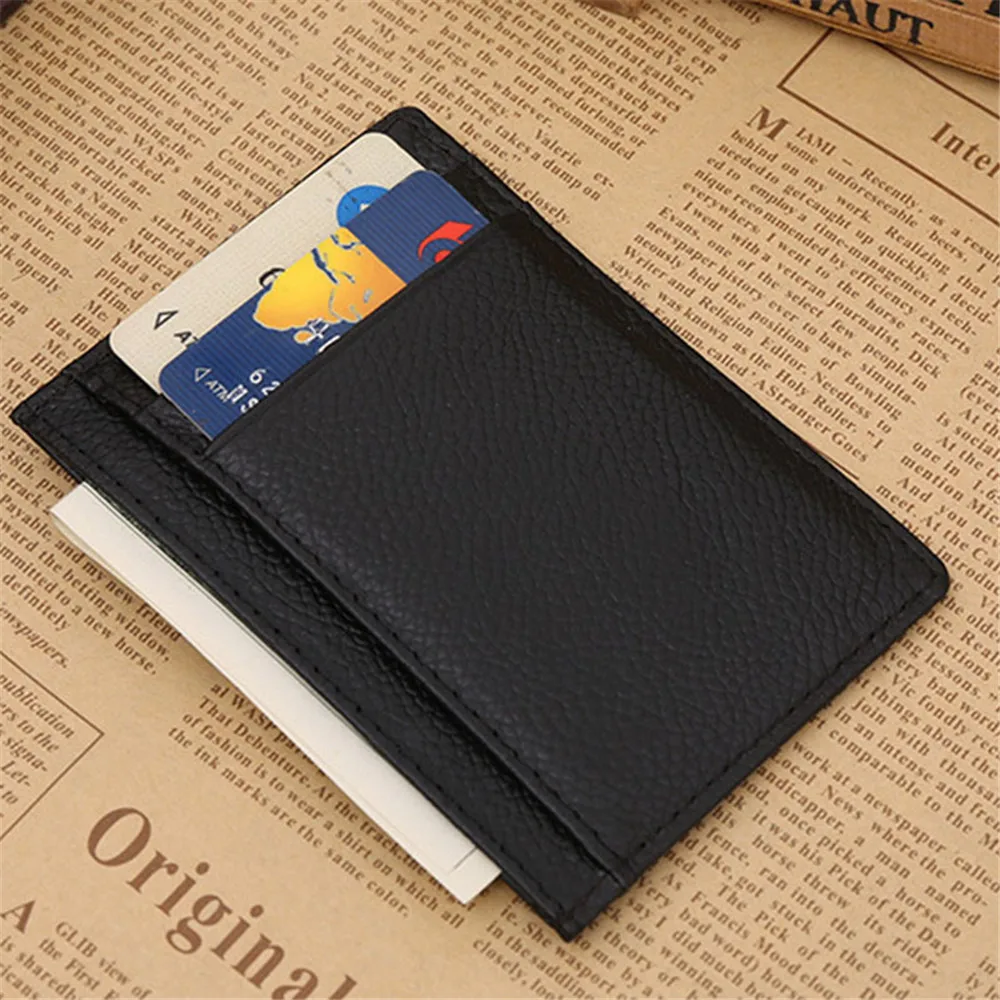 Тонкий кошелек для денег, держатель для кредитных карт, ID, деловой мужской кожаный бумажник, черный