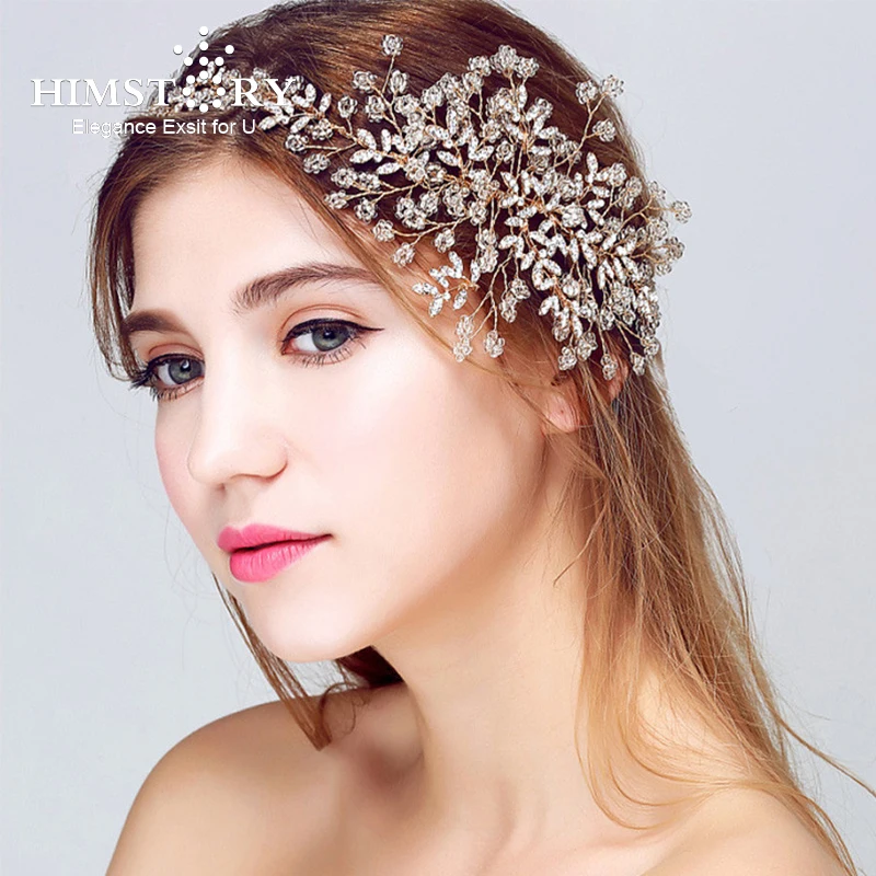 

Himstory Luxury Handmade Wedding Hair Ornaments Pearl Crystal Tiara Headbands Handmade Vine Hairbands Jewelry Hair Accessories