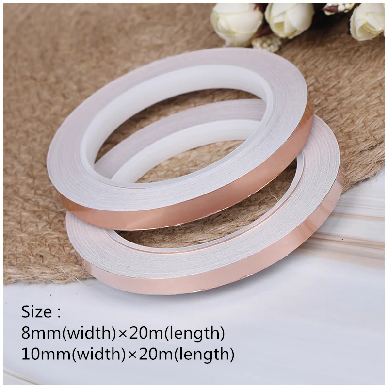 

2 size 20m Single Side Conductive Copper Foil Shielding Tape 1 Roll EMI Conductive Self Adhesive Barrier Tape