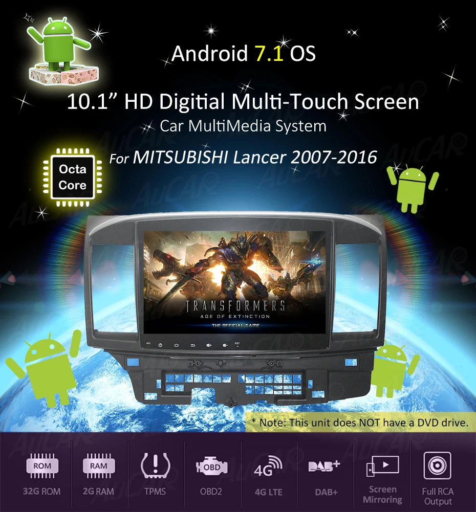 Sale AuCAR 10.2" Android 7.1 Car GPS Navigation system for MITSUBISHI Lancer 2007-2017 car dvd Bluetooth GPS Radio WIFI 4G Stereo 6
