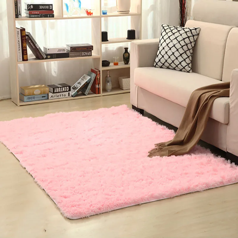 Lovrпутешествия квадратный длинный плюшевый утолщенный мытый Шелковый коврик-слип ковры для журнальный столик для гостиной коврик для спальни прикроватные коврики для йоги - Цвет: Розовый