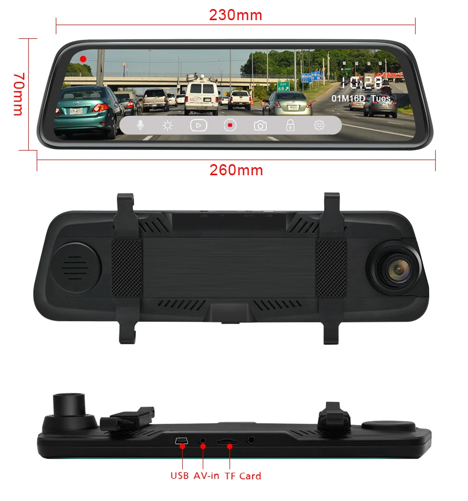 AWESAFE 10'' IPS Touch Screen 1080P Car DVR Dual Lens DashCam Parking monitor Rear view Mirror camera Driving Recording Recorder