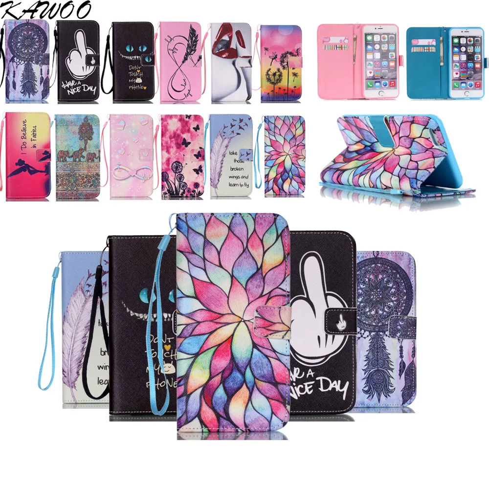 

Wallet PU Leather Folio Patterned Wallet Case Cover Card Slots for iPhone 7 8 6 6s Hand Strap Capa For iPhone SE iPod Touch 6 5