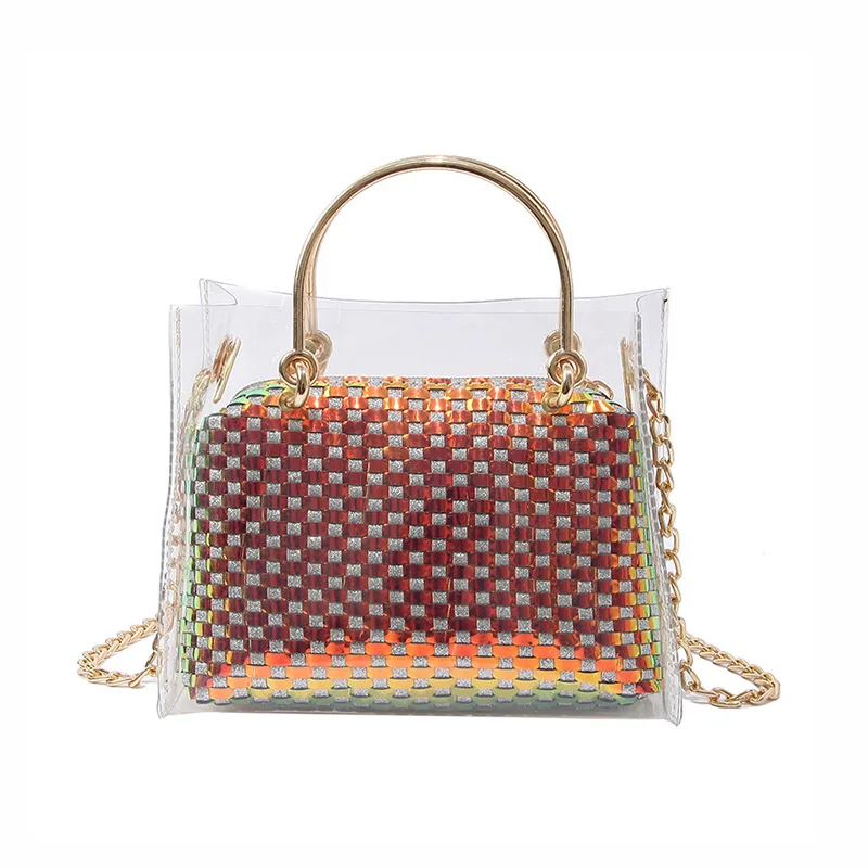

Women Transparent Handbag Clear Jelly Summer Beach Composite Bag Female Fashion Colorful Shoulder Bag Lady Crossbody Tote SS7193