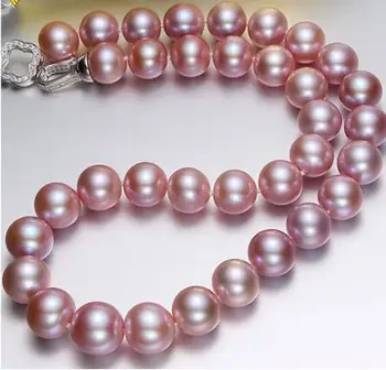 

free shipping >>>>noble jewelry AAA 11-12mm natural round south sea pink purple pearl necklac18 inche silver DIY women hot sale