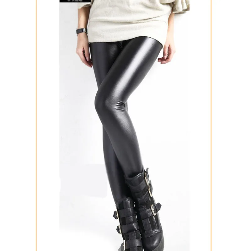 Women Fashion Faux Leather Tights With 
