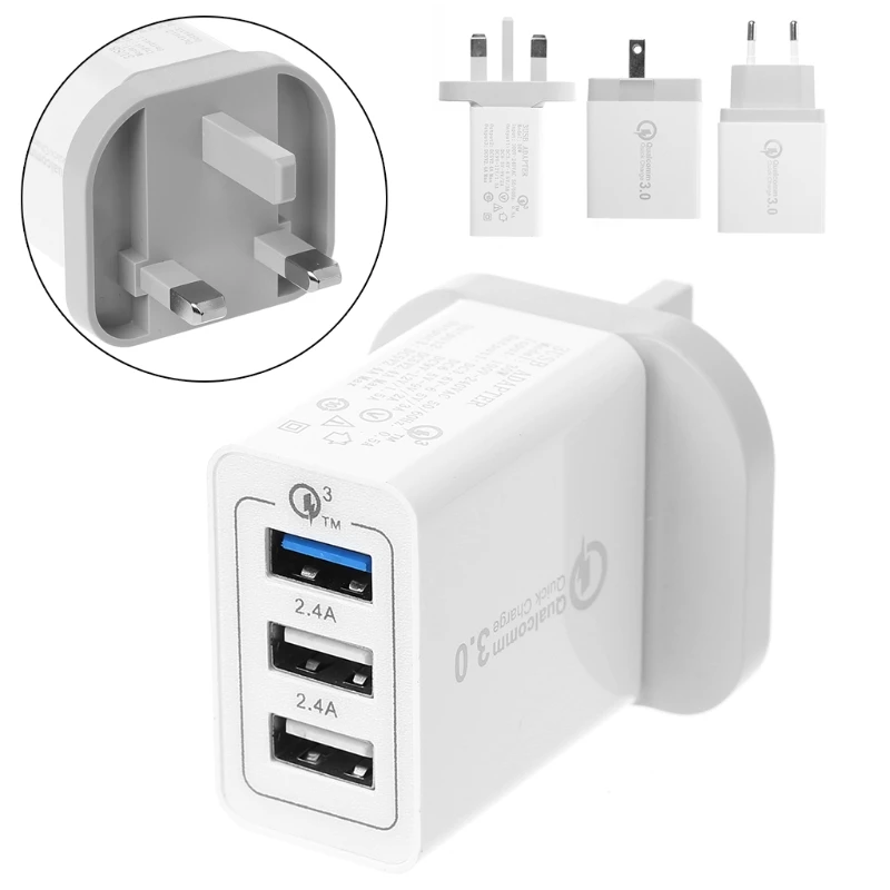 

OOTDTY 30W Quick Charge QC 3.0 3 Port USB Hub Wall Charger Adapter EU US UK Plug
