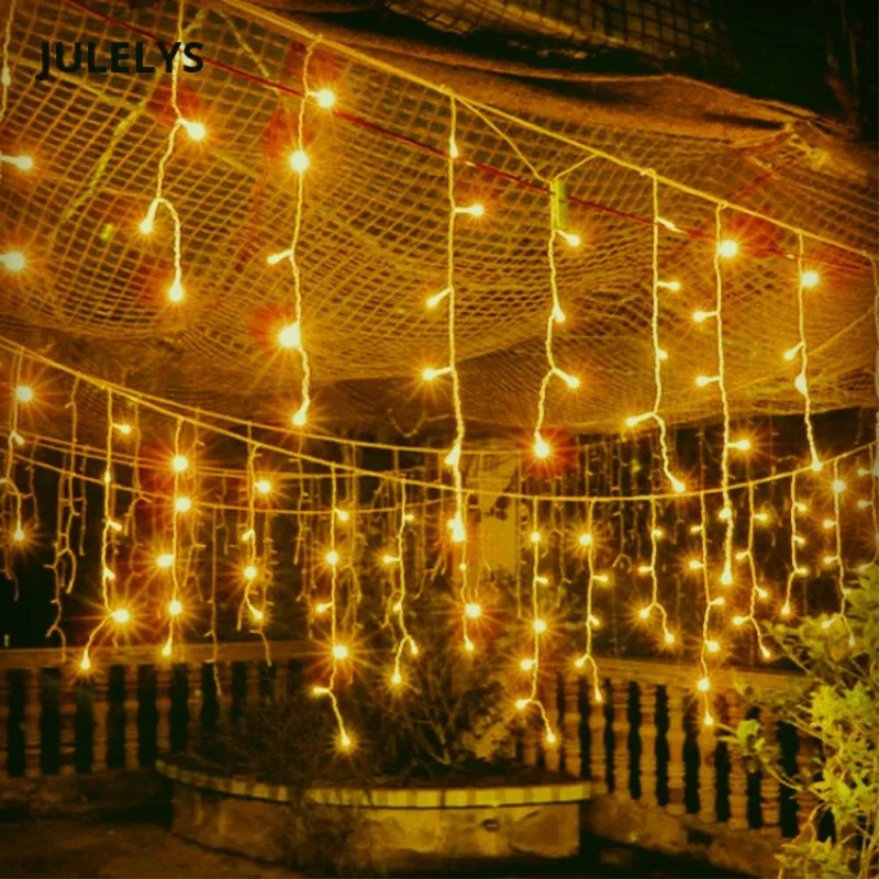 

JULELYS 2 x 1M 104 Bulbs LED Curtain Lights Christmas Garland Outdoor LED Lights Decoration For Wedding Birthday Holiday Party
