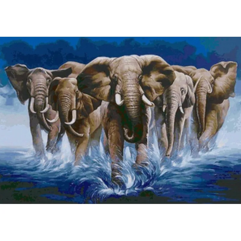 New 3D Diy Diamond Painting Elephant In the Sea Mosaic Embroidery Canvas wall sticker Handcraft fabric