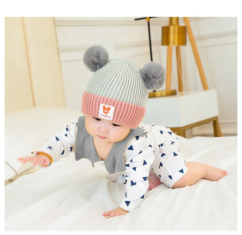 Maylisacc Микки детская зимняя детская шапка от 3 до 36 месяцев, детская шапка, осенне-зимняя шапочка, комбинезон из двух предметов, плюшевая шапка для волос