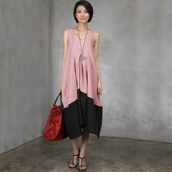 BUYKUD Women Summer Fashion Boho Splicing Loose Evening Party Beach Dress Sleeveless Sundress Women clothes (3)