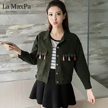 La MaxPa 2018 New Autumn Winter Loose Short Jacket Women Veste Femme Manche Longue Streetwear Coat Denim Jacket Women Clothes