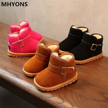 

MHYONS 2018 Solid Color Children Winter Snow Boots For Boys Plush Felt Boots Girls Pu Leather Kids Boots Warm Strap Unisex Shoes