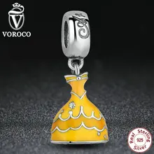 Partes Accesorios 925 Plata Esterlina Encantos Aptos Pandora Original Pulsera Hermosa Amarillo Vestido de la Princesa de La Joyería S223