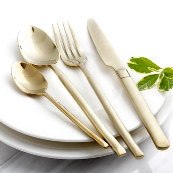 

Luxury Plating Tableware Set 304 Stainless Steel Cutlery Set Knife Forks Dinner Western Wedding Restaurant Cutleries 4 8 16pcs