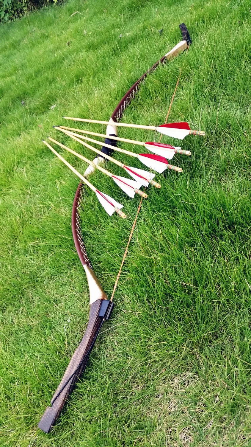 

Hot longbow set! Traditonal longbow archery Mongolian Bow 20-60lb +6 wood longbow arrows