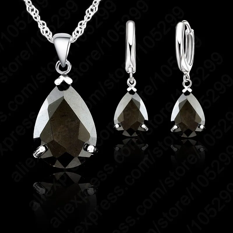 

Pure Silver Jewelry Set For Women Shiny AAA Cubic Zirconia Wedding Pendant Necklace Earrings Simple Fashion Anniversar