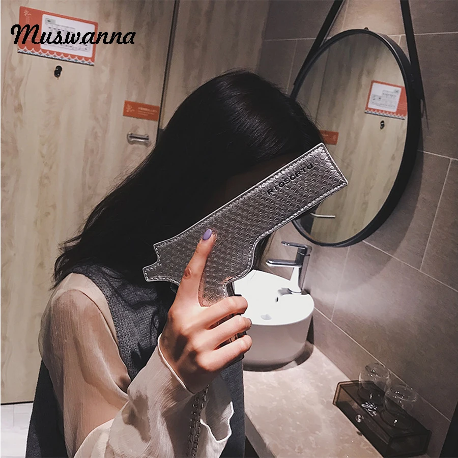 المتناثرة البسيطة مسدس على شكل حقيبة بو الجلود النساء حقيبة مصمم سلسلة Crossbody حقيبة للنساء حزب مخلب محفظة Bolso femenino