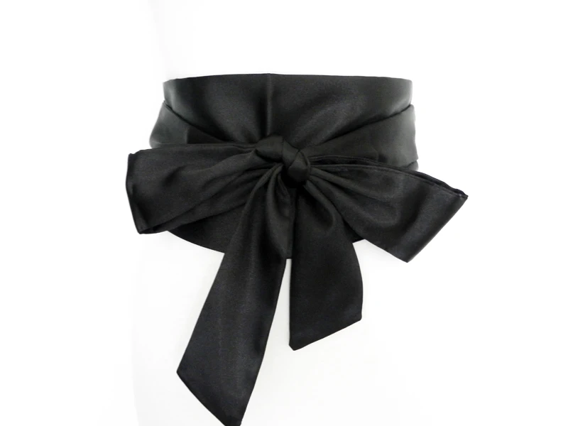New Woman Belt Black 13cm Wide Satin Sash Wrap Tie Belts for Women Lady