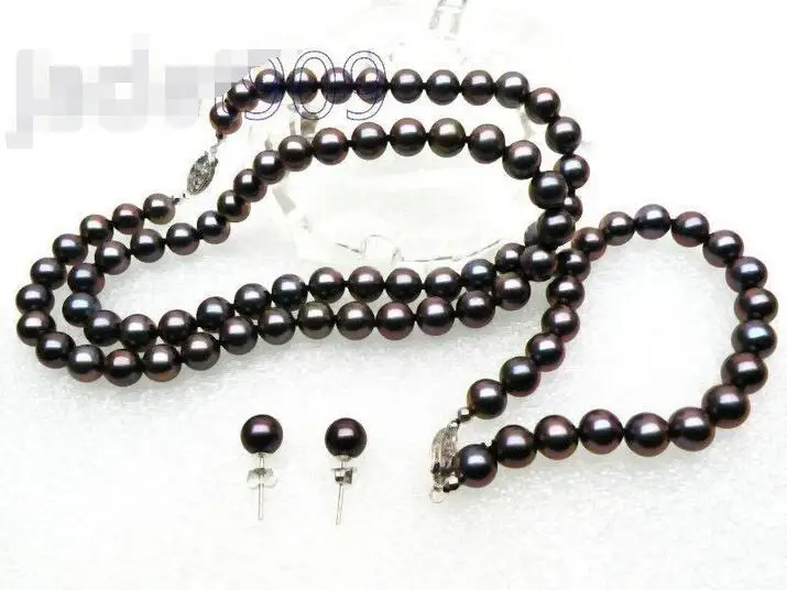 

Free Shipping >>>>>Genuine 6.5-7mm round peacock black akoye pearl necklace bracelet earring 14K