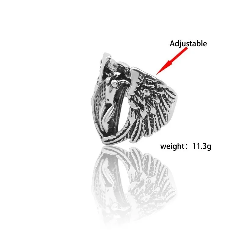 Панк винтажное серебряное кольцо с животными для мужчин, кролик, осьминог, дракон, коготь, олень, кошка, кольца для женщин, готическое байкерское ювелирное изделие, рождественский подарок, Anel - Цвет основного камня: Cross Angel Wings
