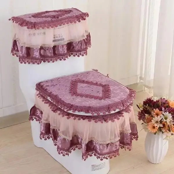 Adeeing кружевной коврик для сиденья унитаза ванной комнаты крышка бака верхняя крышка унитаза набор - Цвет: Purple