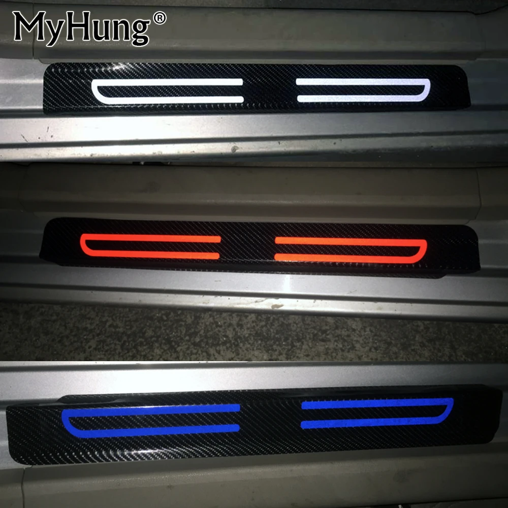 

Carbon Fiber Reflective Car Door Sill Stickers For Ford FIESTA Focus mondeo KUGA ESCAPE ECOsport EDGE limited Car-Styling 4Pcs