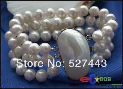 

Wholesale 3ROW 8" 10mm ROUND WHITE CULTURED PEARL BRACELET